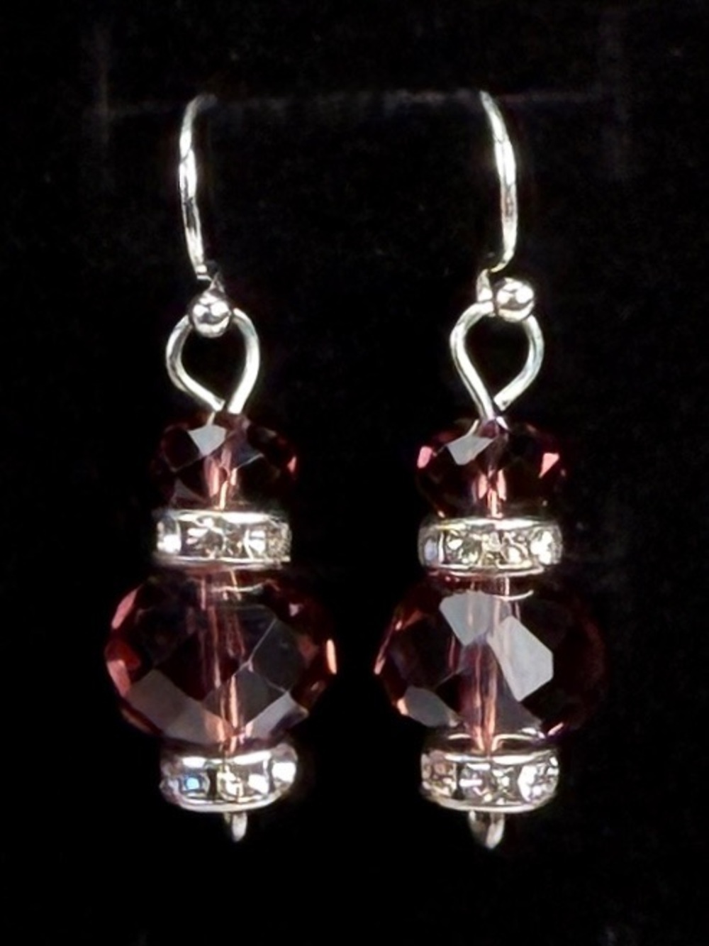 Pretty Silvertone and purple tone reflective pierced earrings